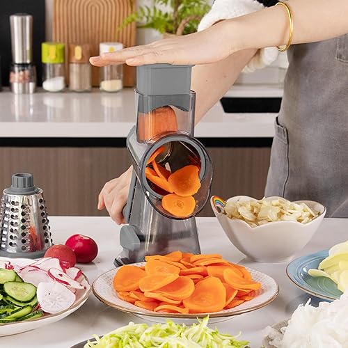 Miniatura 7 de Rallador de queso, rallador giratorio de queso con asa, triturador de queso giratorio multifuncional que ralla sin esfuerzo queso, verduras y frutas
