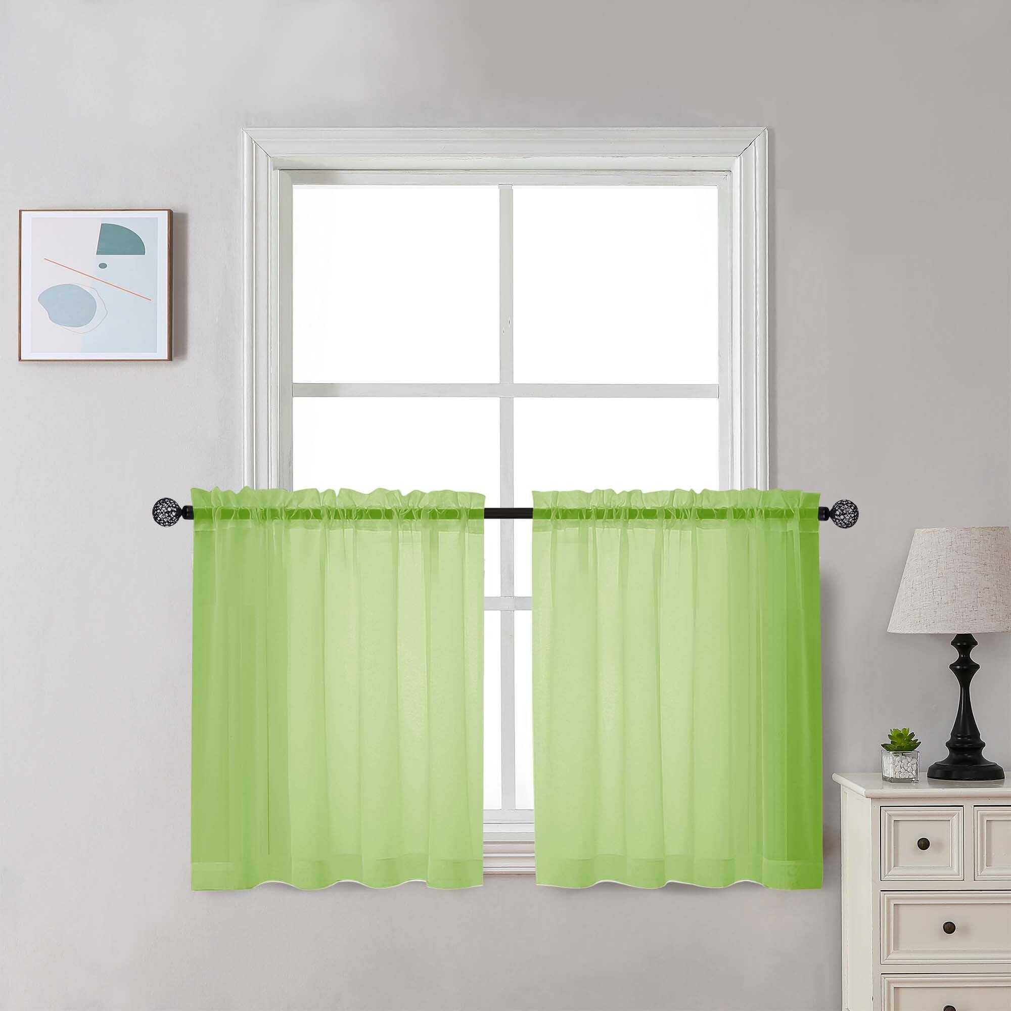 Chyhomenyc Lime Sheer Curtains 30 inch Length 2 Panels, Light Filtering Voile Rod Pocket Short Window Curtians for Bathroom Living Room Farmhouse Small Windows, 42Wx30L inches