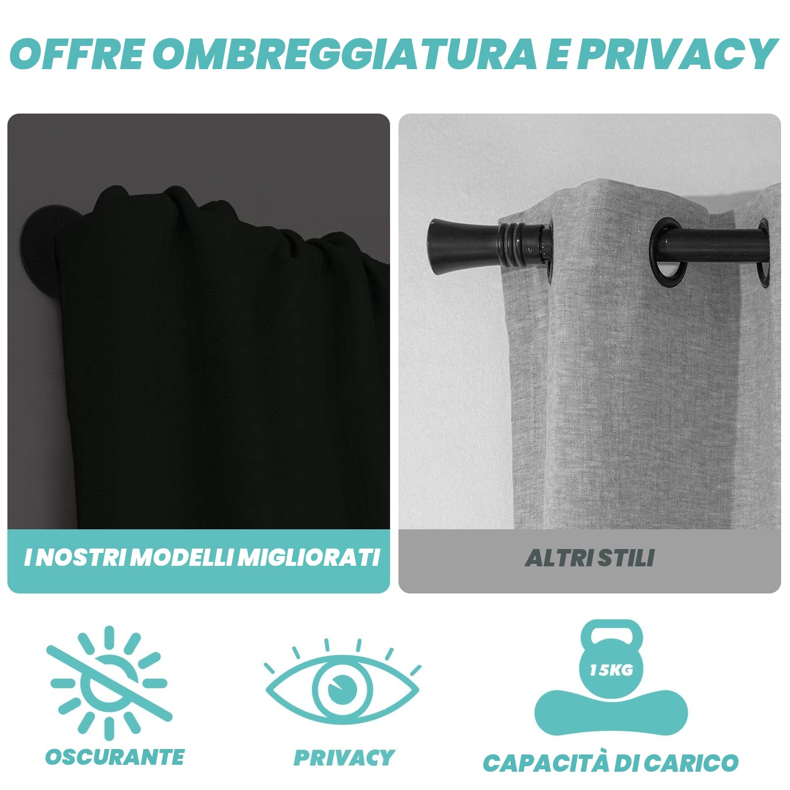 PUWOWYE Bastone per tende nero estensibile, bastone tenda soffitto industriale, Bastone Tenda possono diametro 25 mm, Bastoni per Tende Estensibili per finestre, 80-220cm