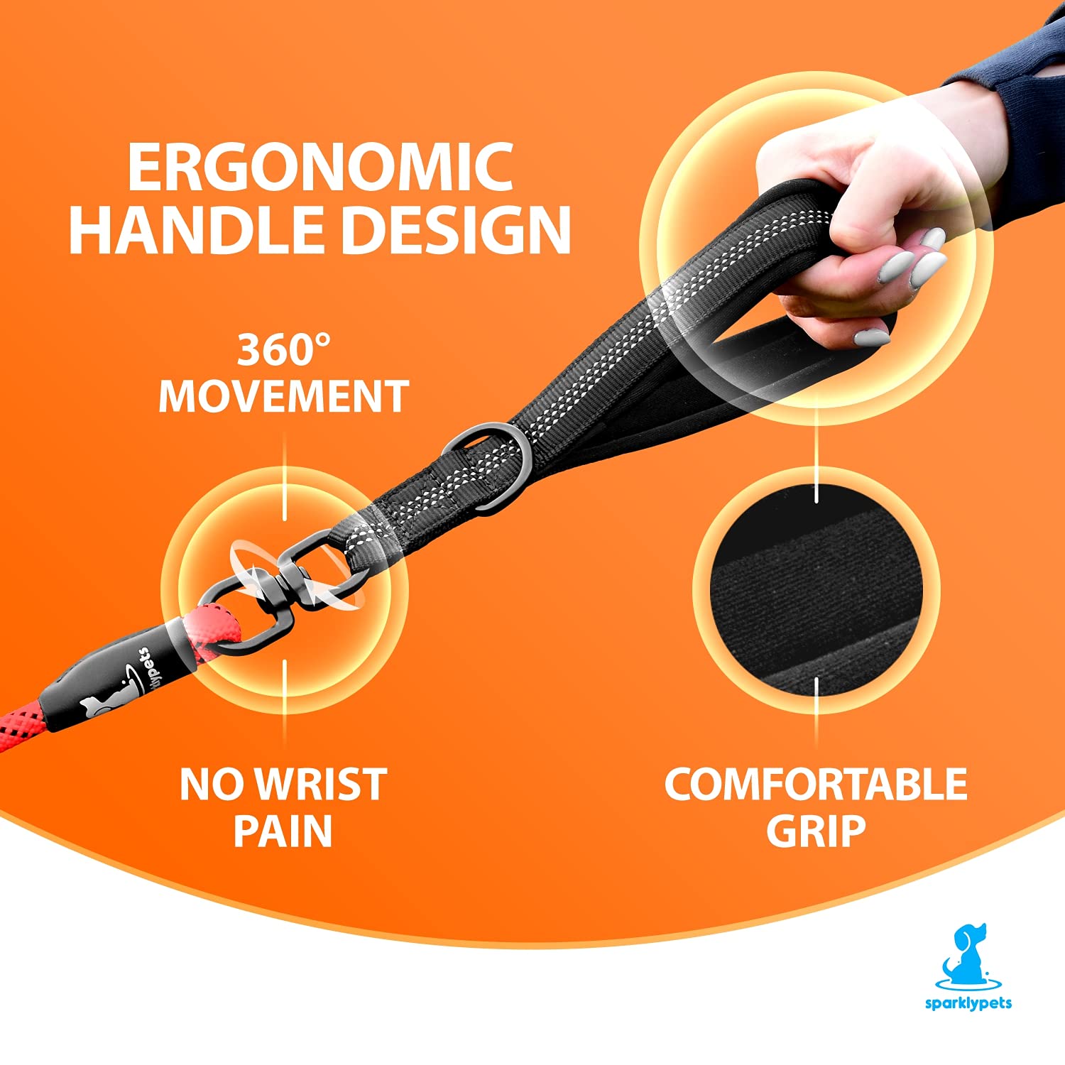 Guinzaglio Doppio Per Cani SparklyPets - Corda Elastica Antistrappo, Riflettente, Per Taglie Grandi