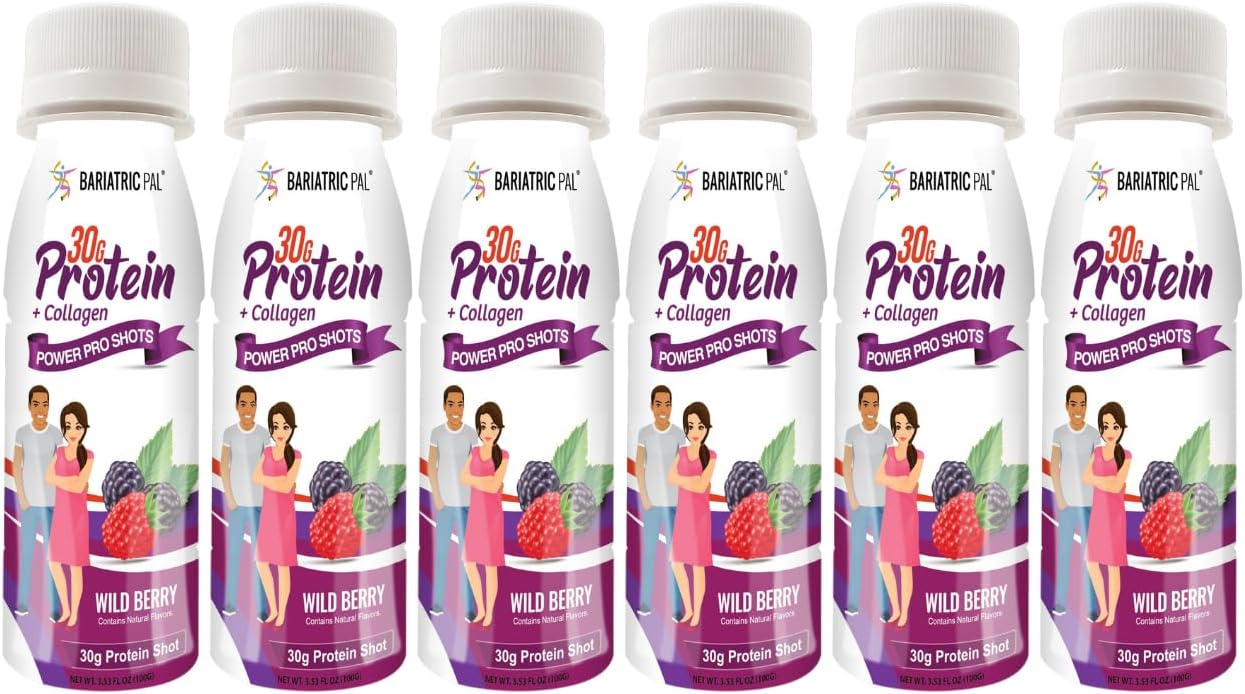 BariatricPal 30g Whey Protein & Collagen Power Pro Shots - Wild Berry (6 Bottles)