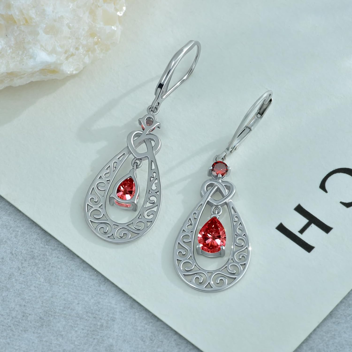 Teardrop Birthstone Dangle Drop Earrings Sterling Silver Infinity Filigree Leverback Earrings, Infinity Love Birthday Anniversary Valentines Day Gifts for Her Women Mom Wife - Image 3