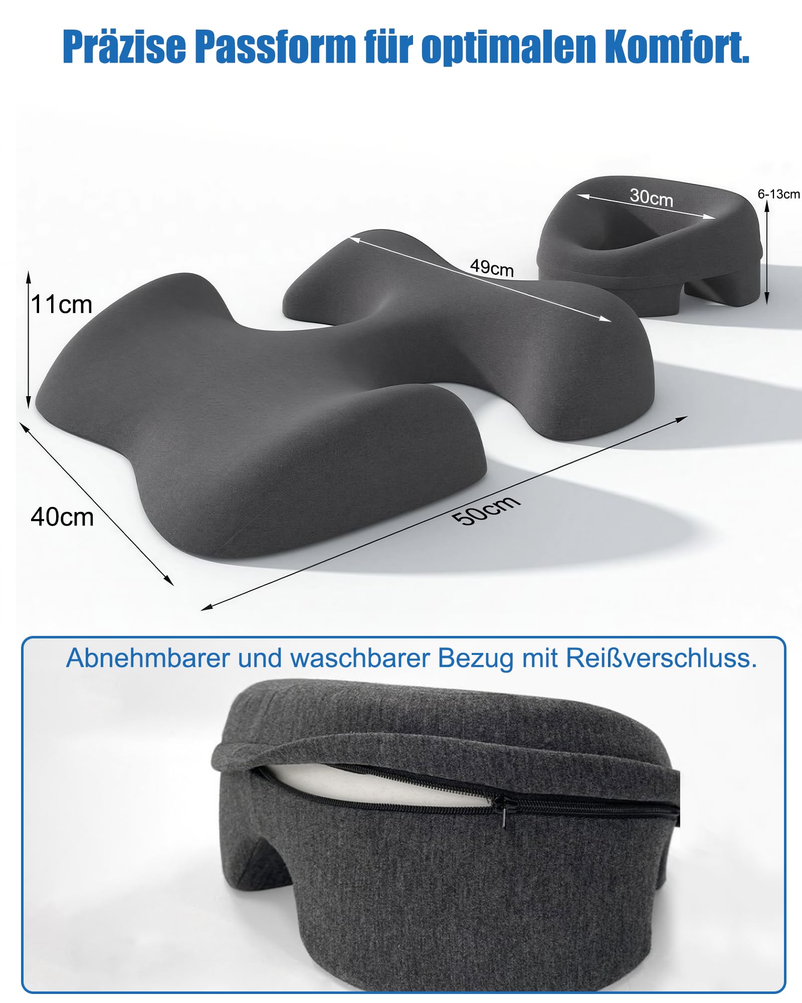 Ergonomisches Massage Kopfstütze & Brustkissen Set für Bett, Bauchlage Kissen mit Atemöffnung, Memory-Schaum Gesichtskissen & T-Form Bruststütze für Physiotherapie & Wellness, Dunkelgrau