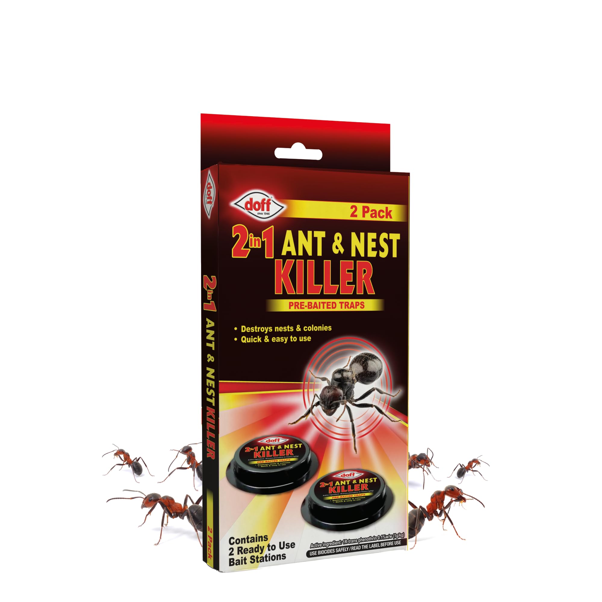 Doff 2-in-1 Ant & Nest Bait Killer | Pre-Baited Stations for Ant Control | Indoor & Outdoor Use | Safe for Pets & Children | Easy to Use