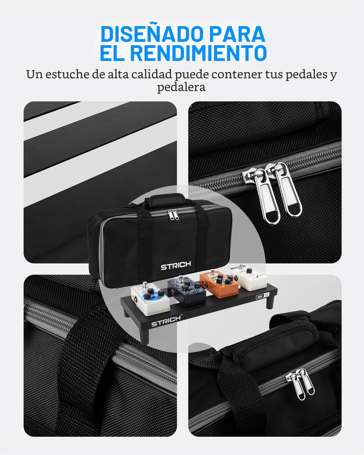 STRICH Mini 15 - Pedalera de guitarra de aleación de aluminio, 0.95 libras, efecto súper ligero, 38.1 x 14.4 cm, con bolsa de transporte, MINI 15