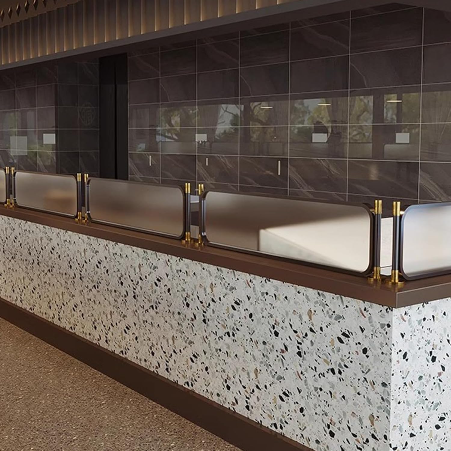 Glass Room Divider Office Partition Tempered Glass Panels Table Dividers Panels Partitions，Decorative Room Dividers for Dining Areas Elevated Work Surface Striped Glass Hallway Desk Partitio