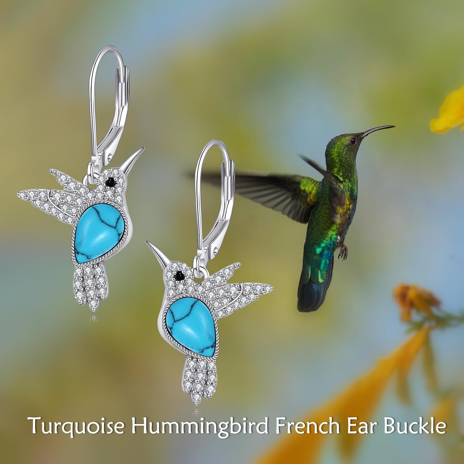 Hummingbird Earrings for Women 925 Sterling Silver Turquoise Hummingbirds Dangle Drop Earring Animal Jewelry Gifts for Women - Image 5