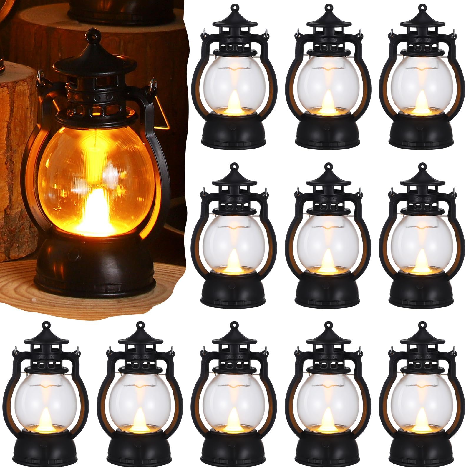 Zhanmai 24 Pcs Mini Lantern Decorative with Flickering Led