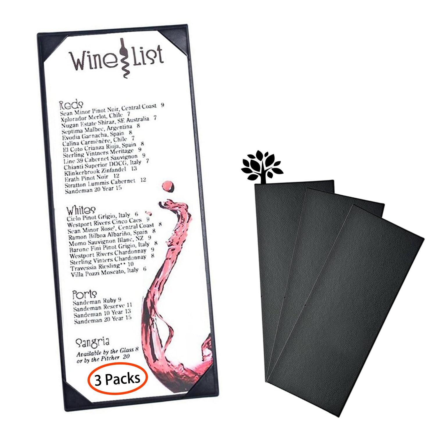 3 Packs of Leather Menu Covers for with Strong Wood Inside for 4.25x11 inch, Leather Single Panel Menu Holder for Restaurant,Wine List, Drinks, Cafes, Bar, Hotel,Cocktail(4.25"x11"/Single View /3Pcs)