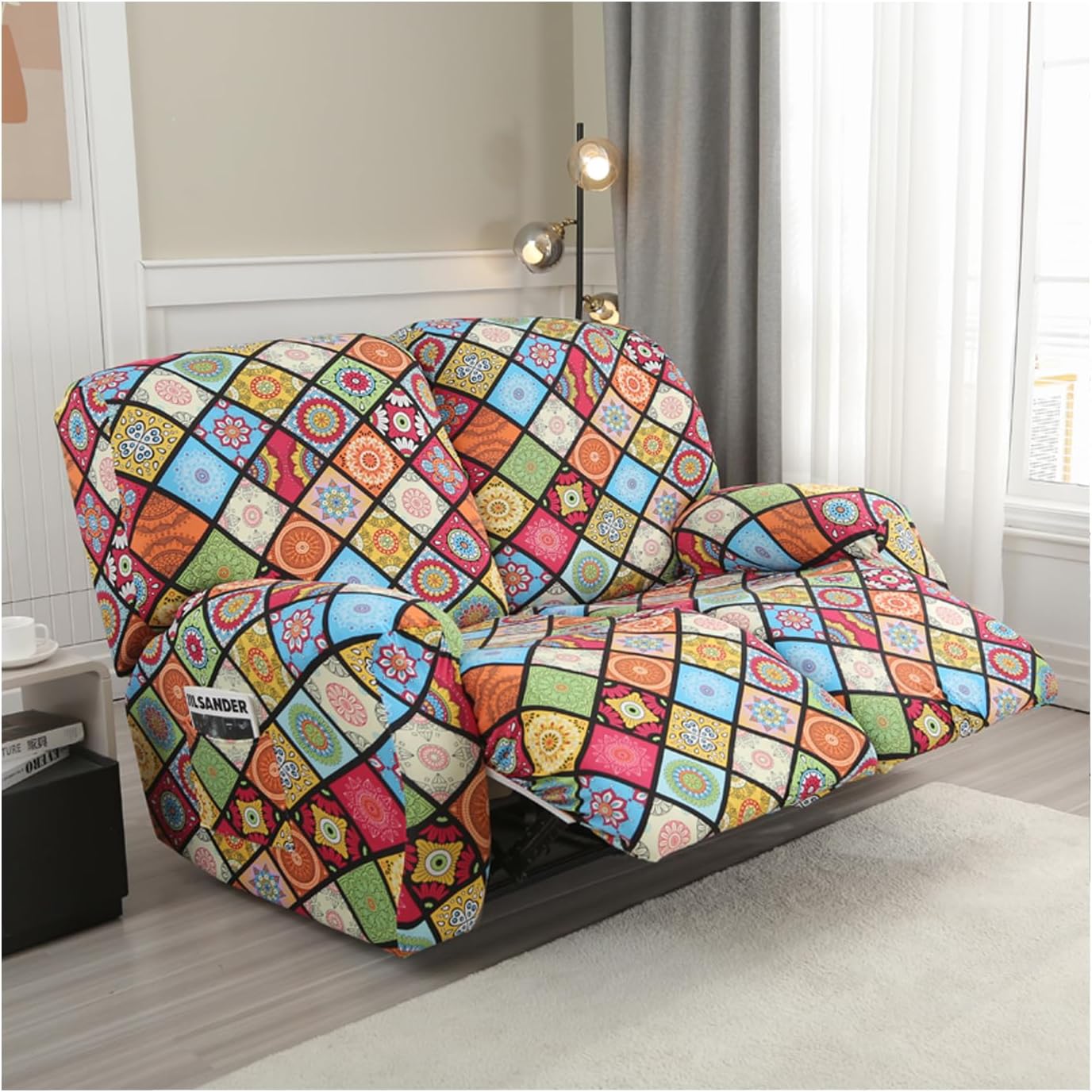 Stretch Recliner Cover Recliner Couch Cover Floral Pattern Recliner Chair Covers Slip Covers for Reclining Sofas with Elastic Bottom,Pattern 06,1 Seat