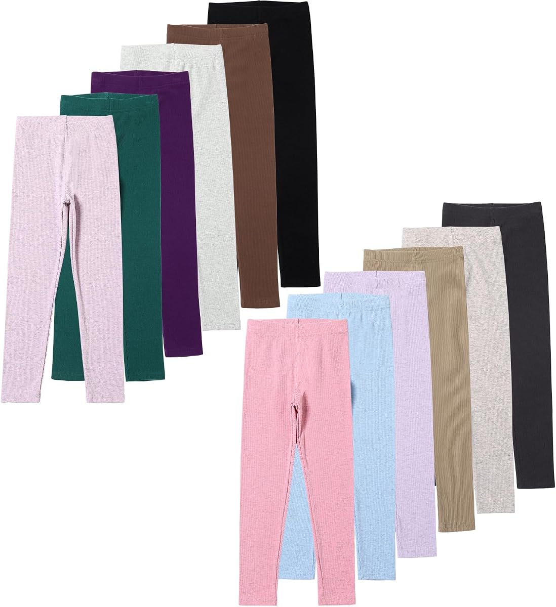 Chicduo Paquete de 12 Leggings para Niñas Pantalones Básicos Suaves para Niñas Leggings Elásticos de Longitud Completa para Niños