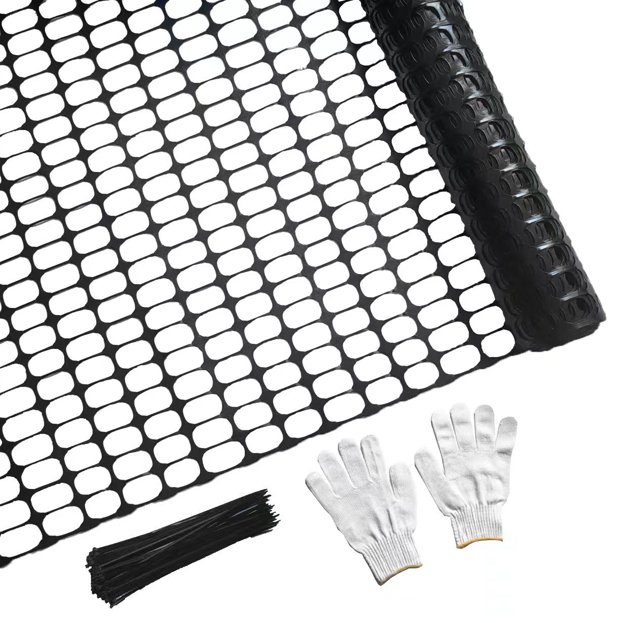 Plastic Mesh Fence Safety Fence, Extra Strength 4'x50' Roll with 100 Zip Ties, Resuable Temporary Netting for Garden Fencing, Construction, Snow Fencing, Animal Barrier, Poultry, Deer, Dog