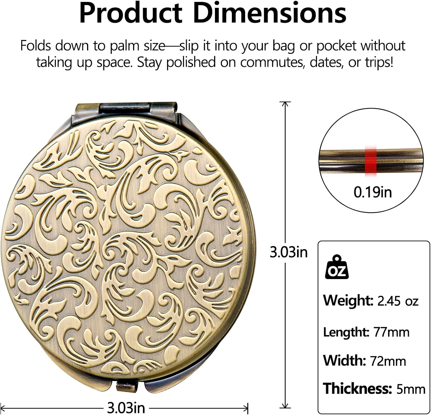 Portable Round Printed Mirror (Antique Bronze)