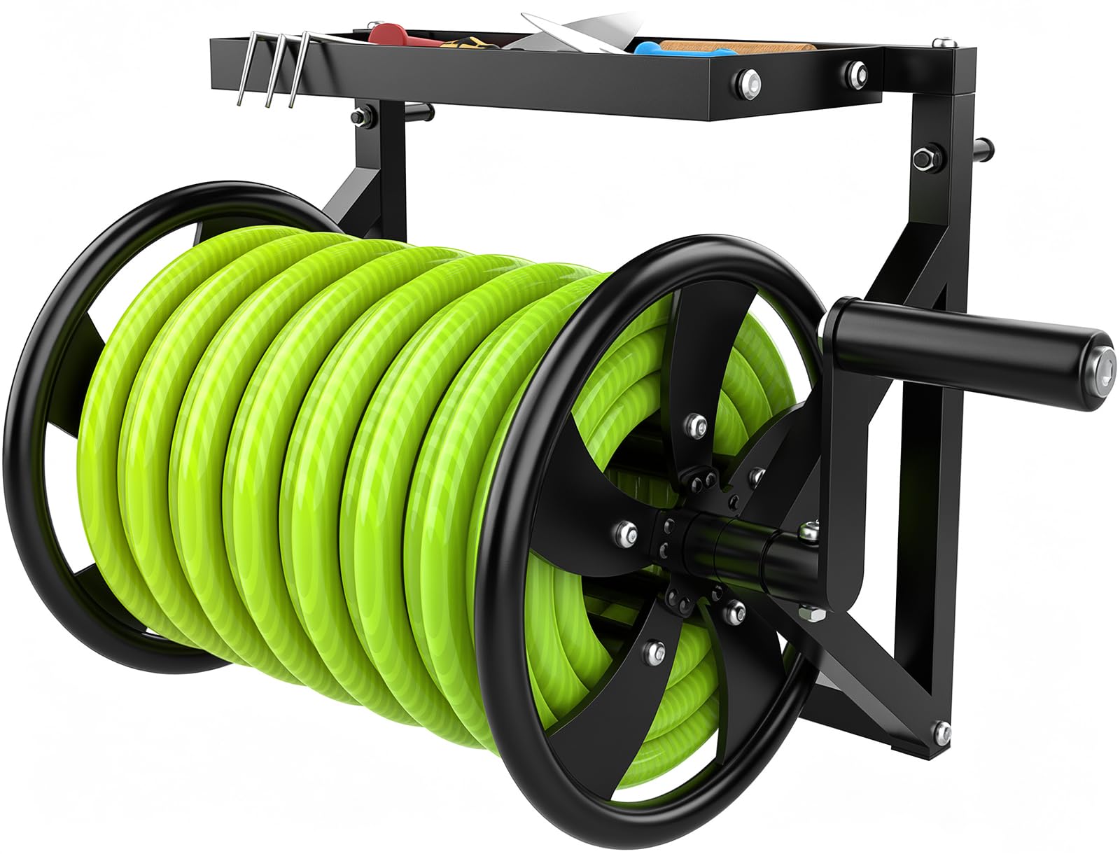 Wall Mounted Garden Hose Reel for Outside, Holds 130-Feet of 5/8-Inch Hose