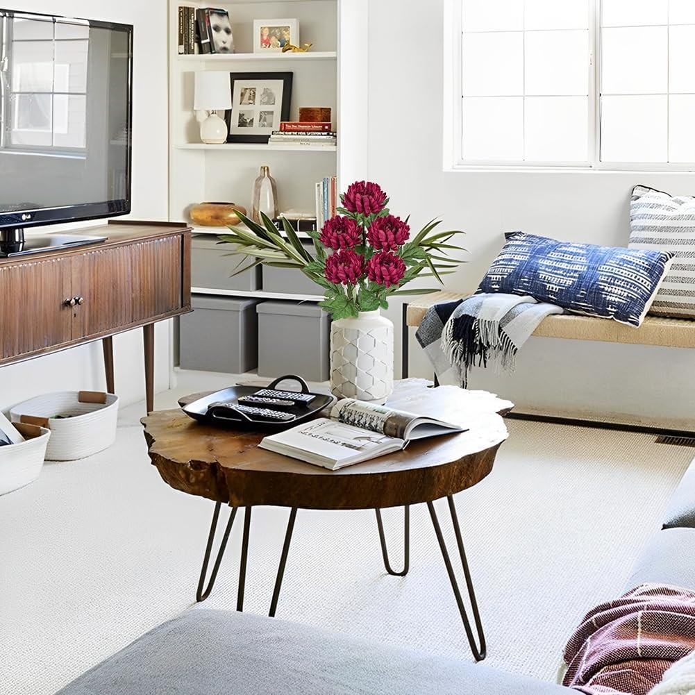 Hollyone 5Pcs Fake Mums Flowers Purple Artificial Chrysanthemum Flowers Silk Long Stem Floral Arrangements Bouquets Faux Spider Mum Flower Pincushion Flower Bush Spring Home Decor - Image 6