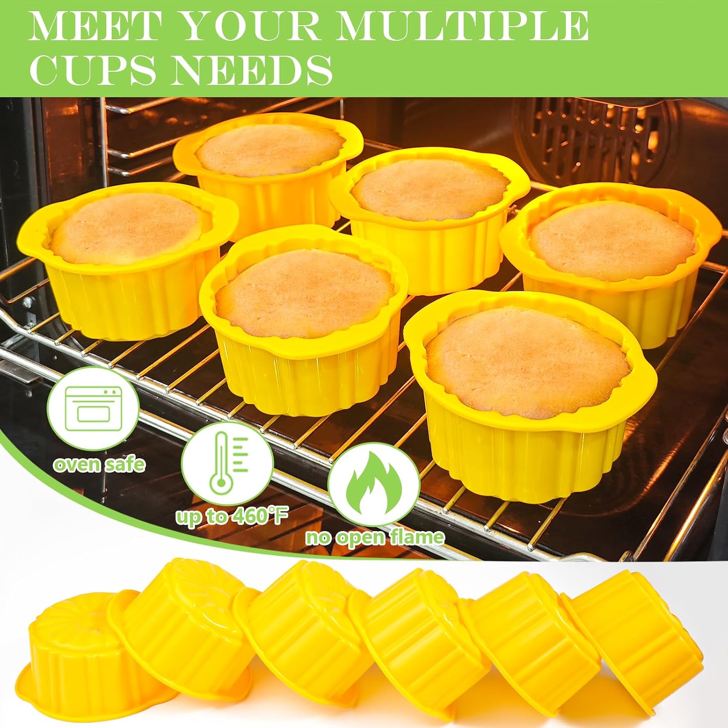 KOLUTI Pineapple Upside Down Cake Pan Set of 6, Nonstick Silicone Round Cake Mold Cups, Small and Stackable Homemade Decorative Baking Cup Oven Safe (3.8"X3.8"X2.3"), Dishwasher Friendly