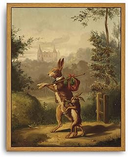 Roslynity Framed Canvas Wall Art Vintage Print Oil Paintings Rabbit Easter Bunnies Hares Rustic Retro Antique Aesthetic Artwork for Home Living Room Bathroom Farmhouse Wall Decor (8"x10")