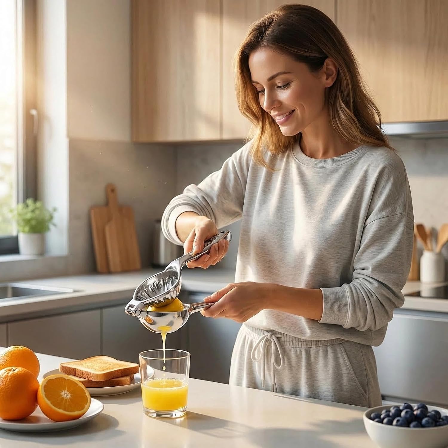 WUJIE Lightweight Manual Citrus Juicer, Hand Press Lemon Lime Squeezer with Large Capacity, Easy Squeeze Professional Fruit Press