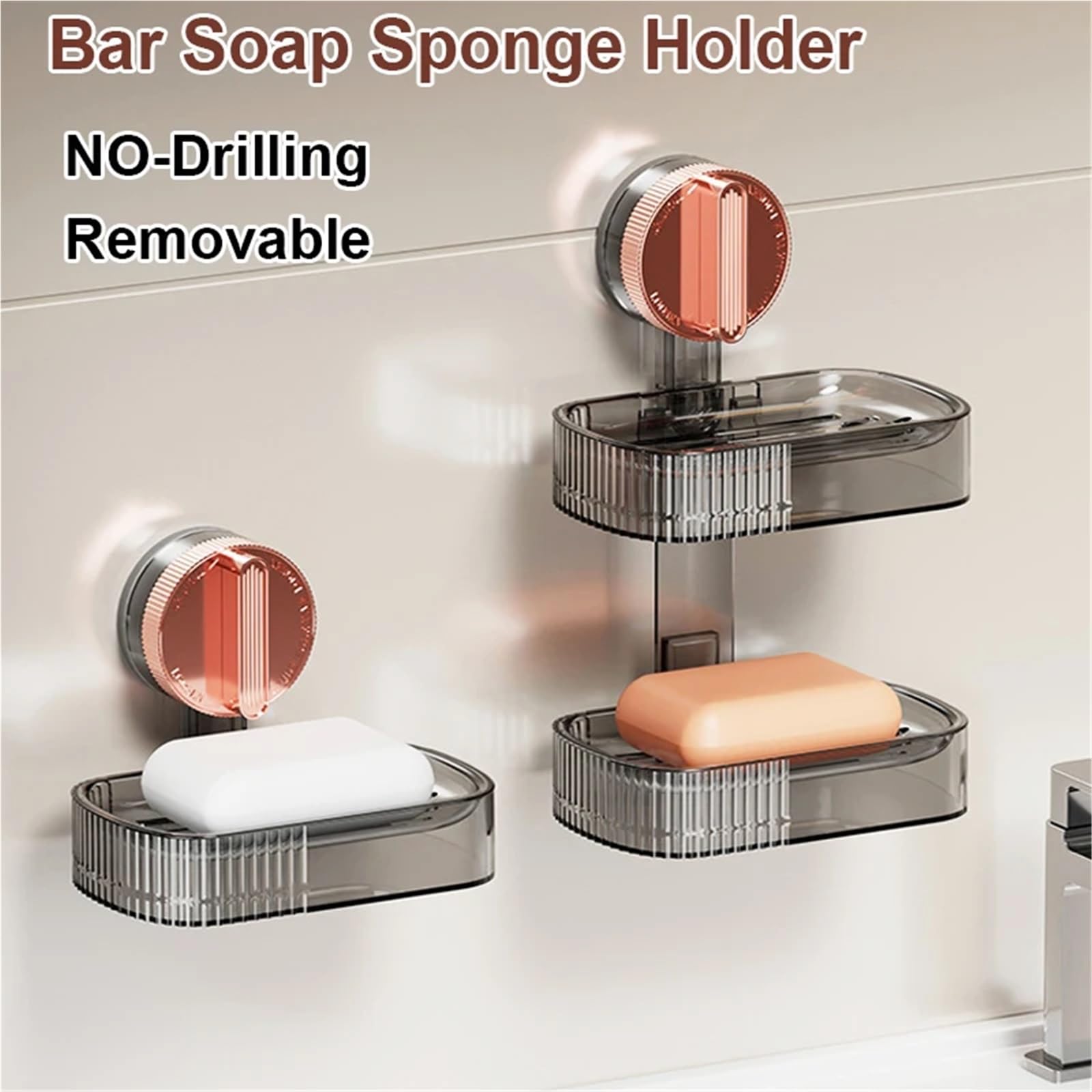 Jabonera Jabonera for Ducha con Ventosa for Pared, sin Necesidad de taladrar, extraíble, for baño, bañera y Cocina(1-Layer-Rose Gold)