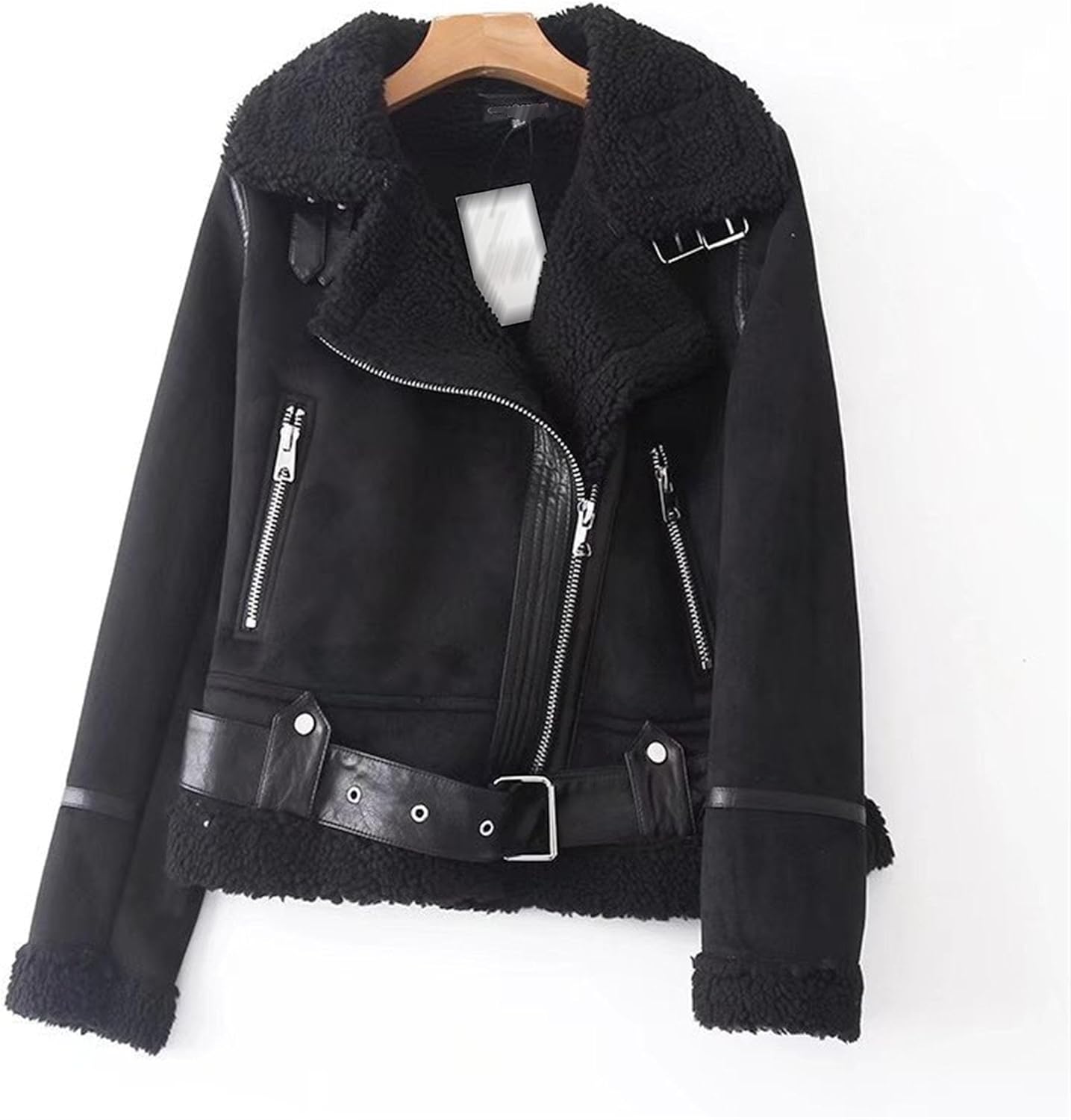 Women's Lined Solid Biker Winter Coat Faux Leather Blazer Collar Coat Jacket Slim Fit Casual Outerwear