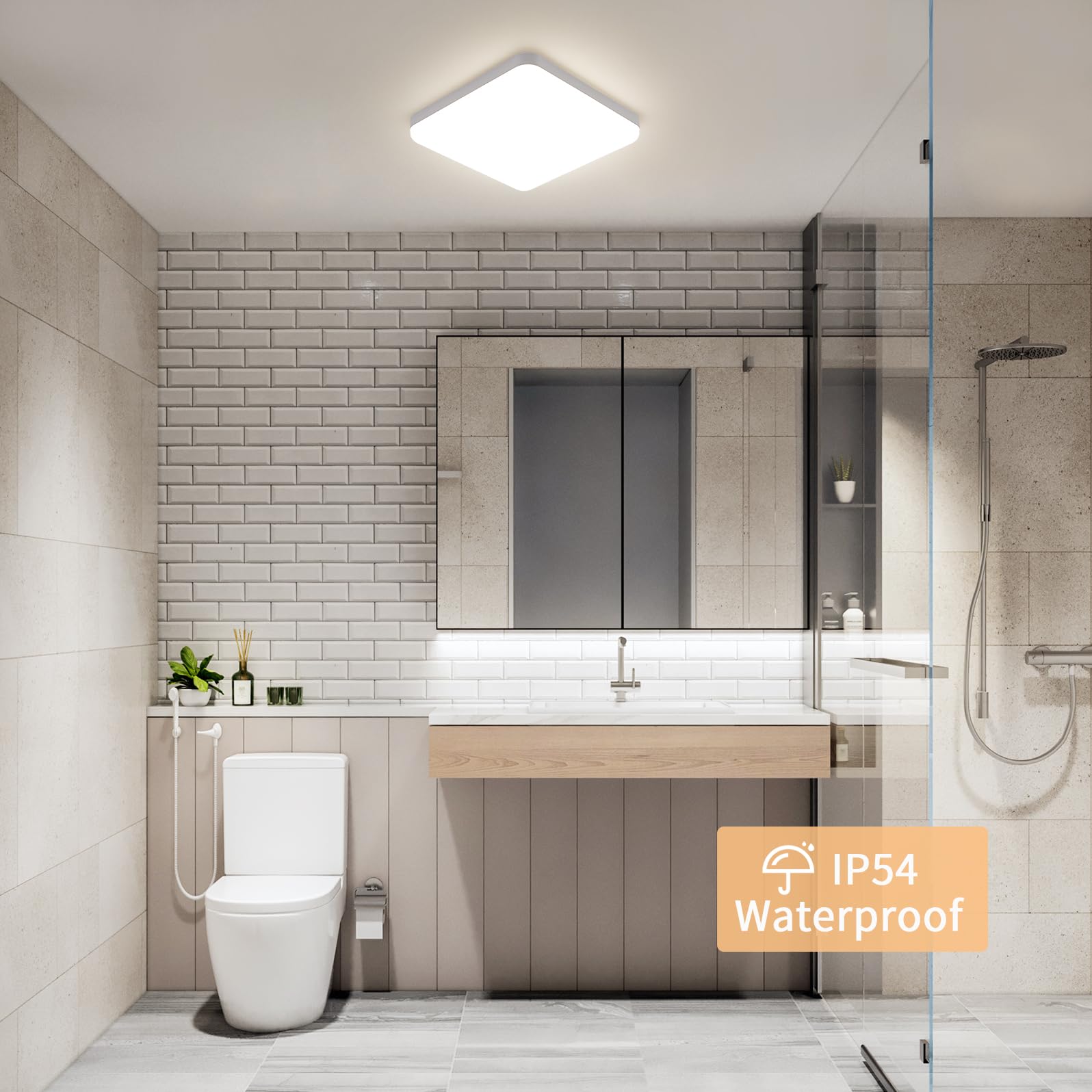 32W Plafon LED Techo, Lamparas de Techo LED Moderna 3600LM, 4500K Luz Natural IP54 Impermeable, Luz de Techo Para Baño Cocina Pasillo Balcón 25CM