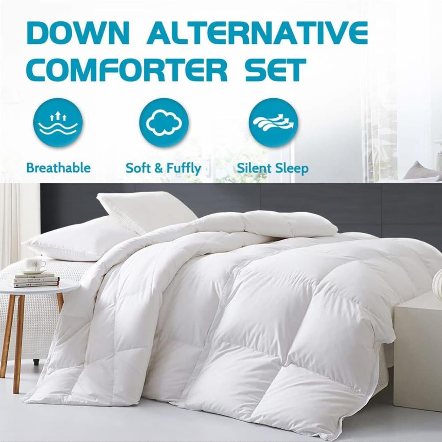 SlumberWell Full XL Size All Season Down Alternative Comforter, Lightweight Microfiber, White
