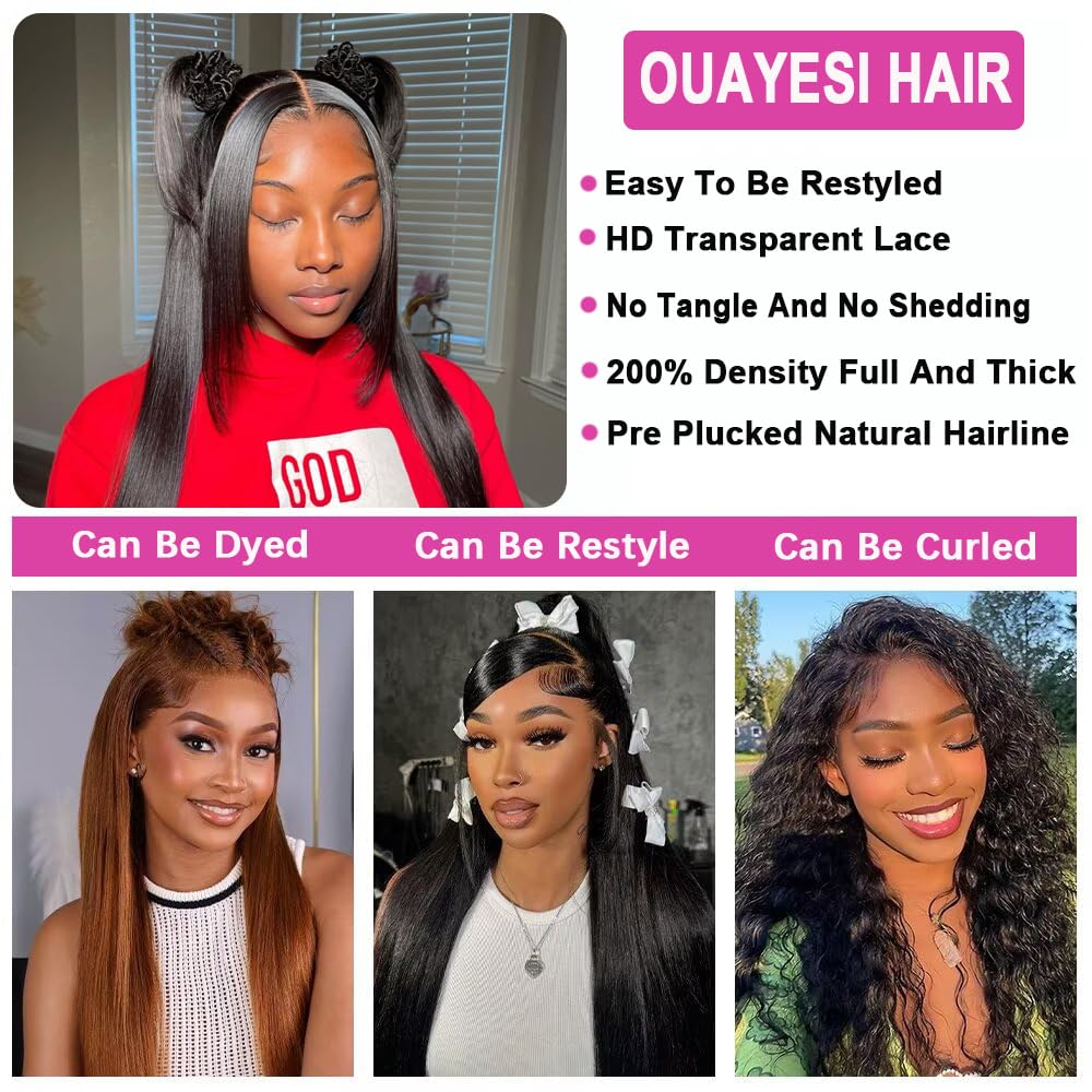 24 Inch Straight Wigs Human Hair 200 Density 13x6 HD Lace Front Wigs Human Hair Pre Plucked Straight Lace Front Wigs Human Hair 13x6 Straight Frontal Wigs Human Hair