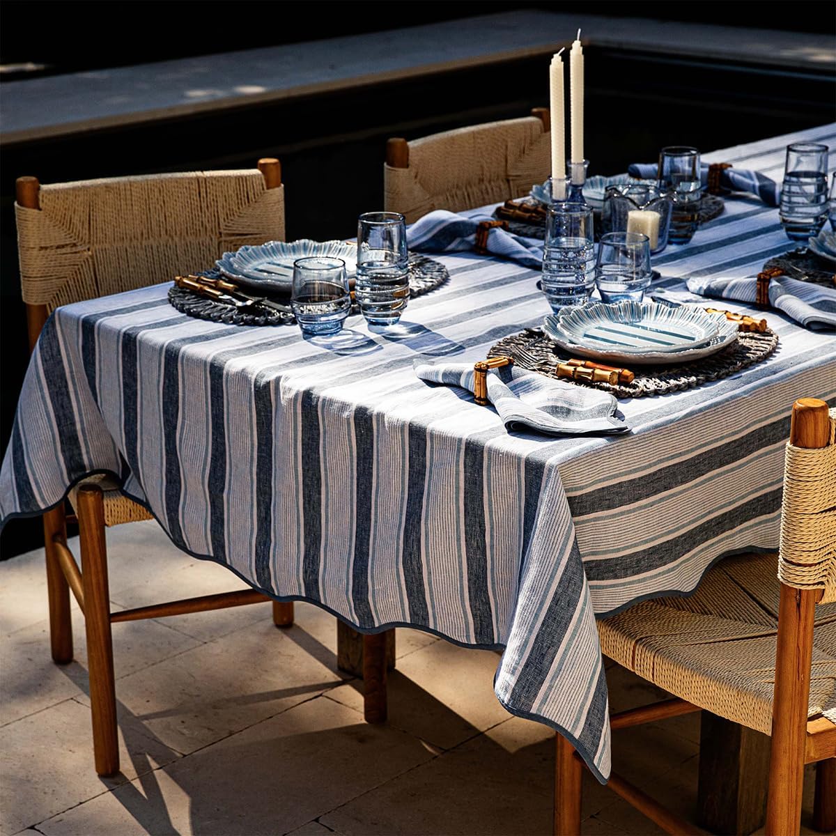 Juliska Cabana Stripe 60" x 120" Tablecloth - Ocean