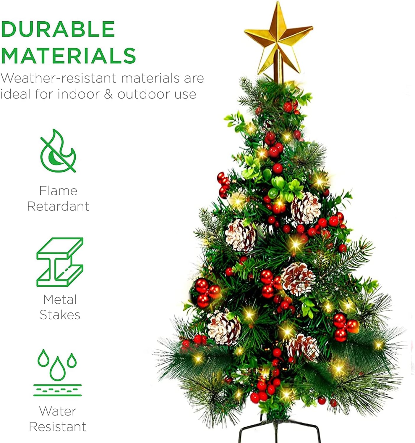 Set of 2 Outdoor Pathway Christmas Tree,2.7FT Pre-Lit Artificial Xmas Trees with Lights,Battery Operated Small Pine Tree,8 Mode,Christmas Decorations for Porch, Yard,Entrance, Grave Ornaments