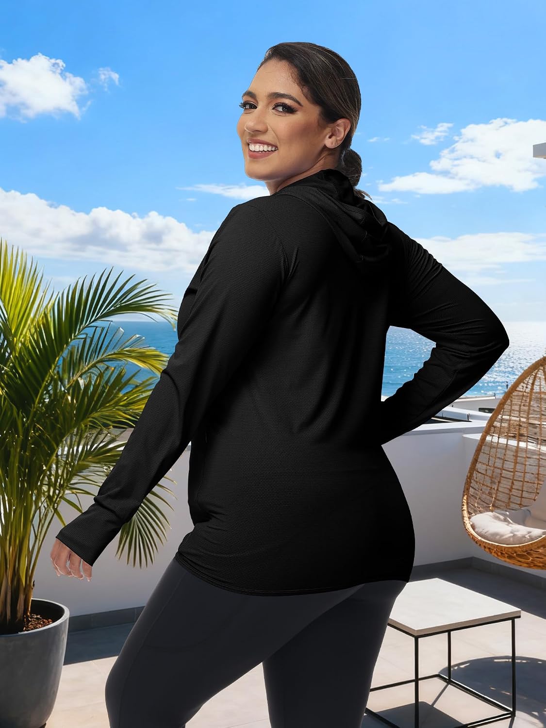 Women's Plus Size UPF 50+ Lightweight Athletic Hoodie Jacket Full Zip Long Sleeve Shirts Outdoor