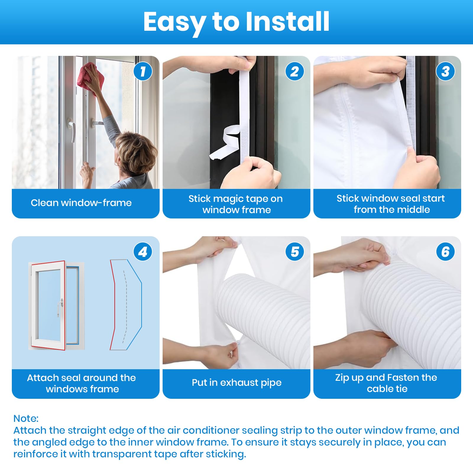 Kit Ventana Aire Acondicionado Portátil 300 cm, Sellador De Ventana para Aire Acondicionado, para Ventana Abatible, Oscilobatiente y Tragaluz, para 1 o 2 Tubos, Impermeable, Sin Taladrar