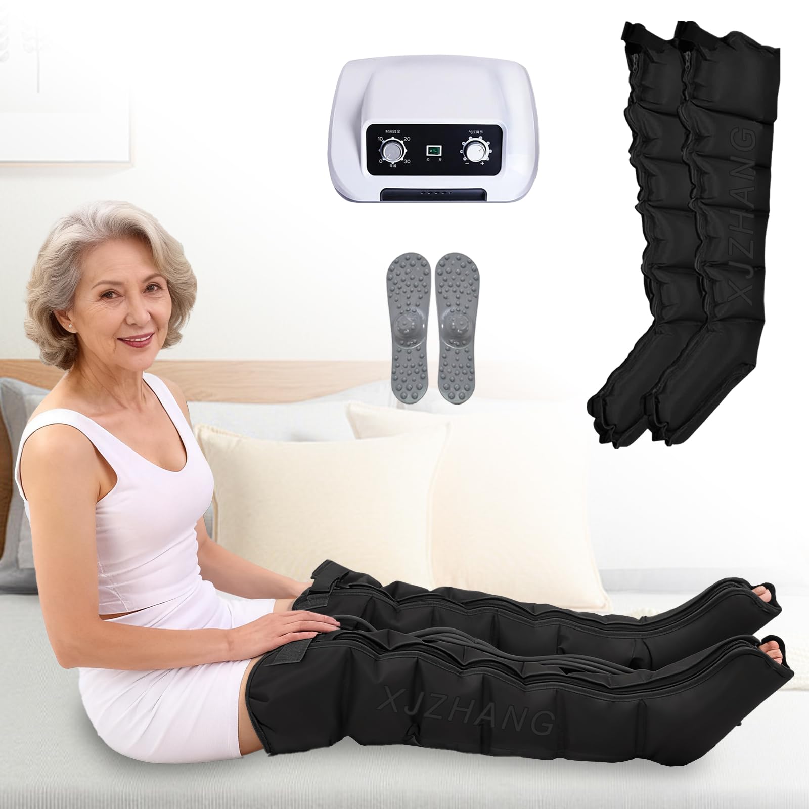 Masajeador de tratamiento de lipedema con 6 cámaras de aire, presoterapia y drenaje linfático, botas de compresión de aire para circulación y alivio del dolor