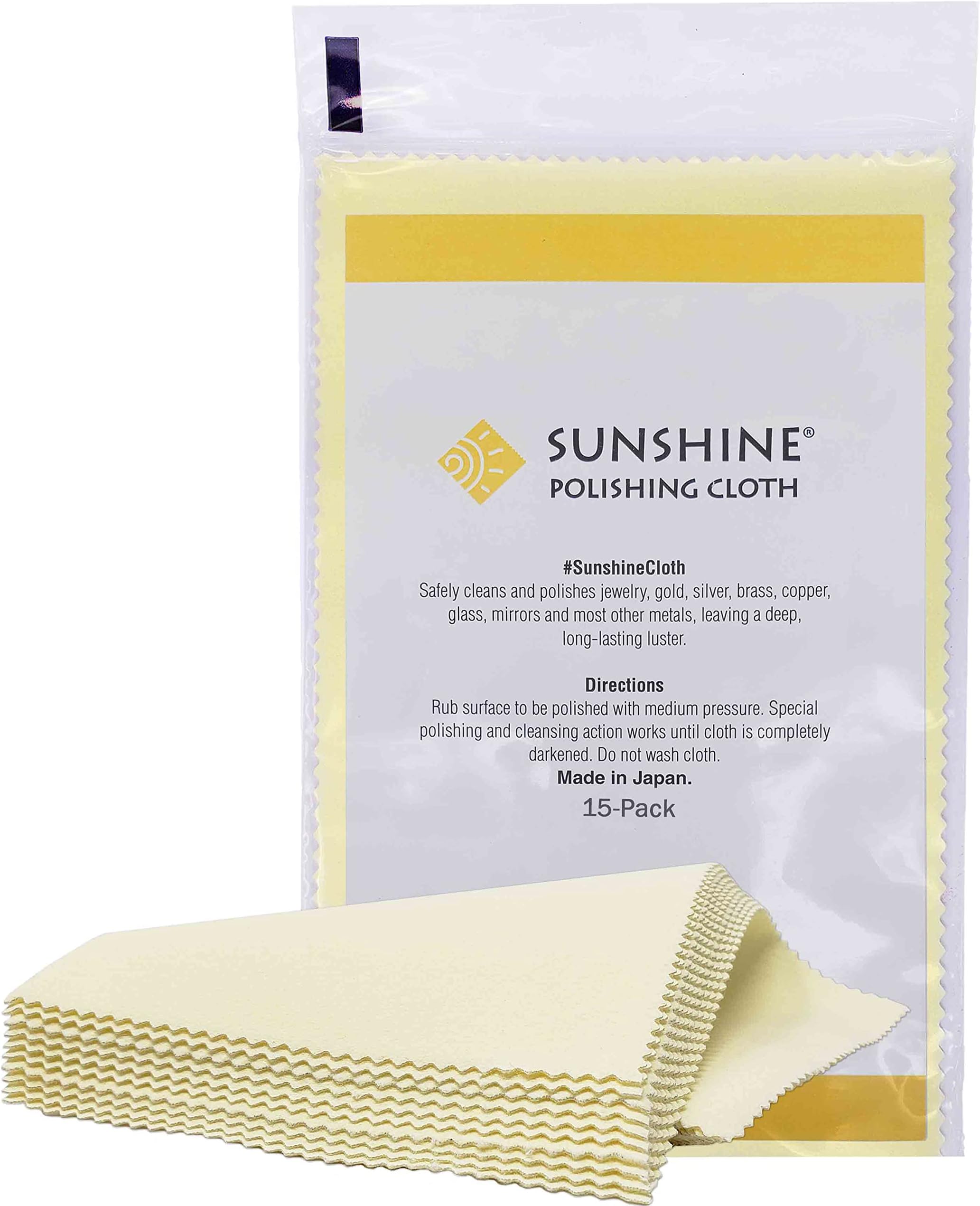 Sunshine Polishing Cloths Jewelry Cleaner Tube Bags Silver Brass Gold Copper (15-Pack, Bag)