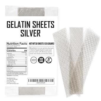 Silver Gelatin Sheets for Baking 50 Count 126 Grams Unflavored Clear Leaf Rectangles for Desserts 170 Bloom Strength Product of Germany Easy to Use by Fit Lane Nutrition