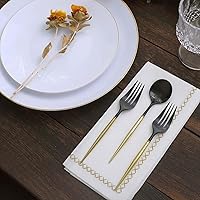 Vista 2 de Efavormart 24 Pack Juego de cubiertos de plástico premium negro/dorado de 6" de 24 piezas, cubiertos desechables modernos y resistentes de plata