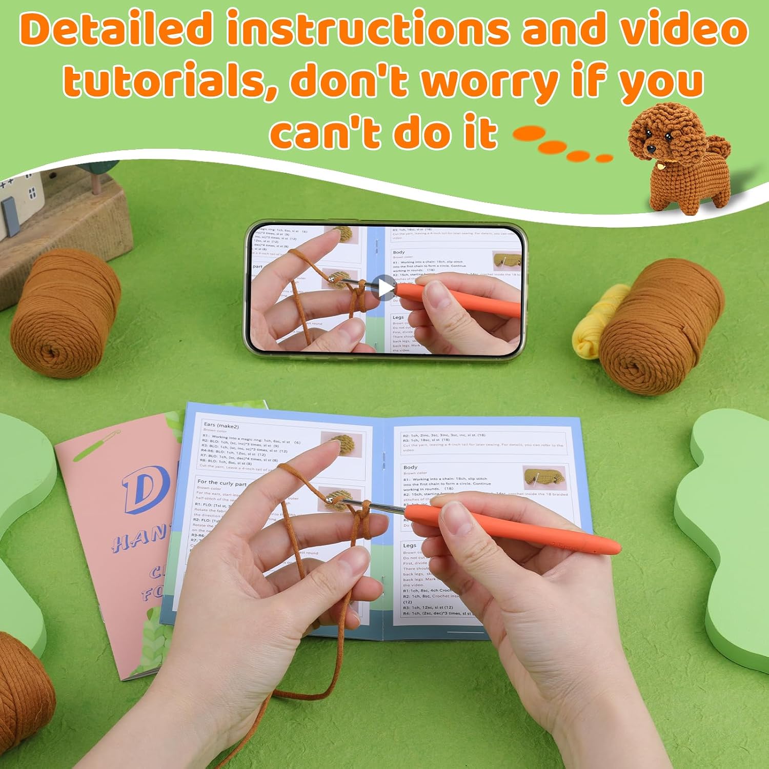 Hssugi Crochet Kit for Beginners, Crochet Animal Kit Dog, Complete Crochet Starter Kits for Adults with Easy Yarn Step-by-Step Video Tutorials Crochet Hook for Women Birthday Present