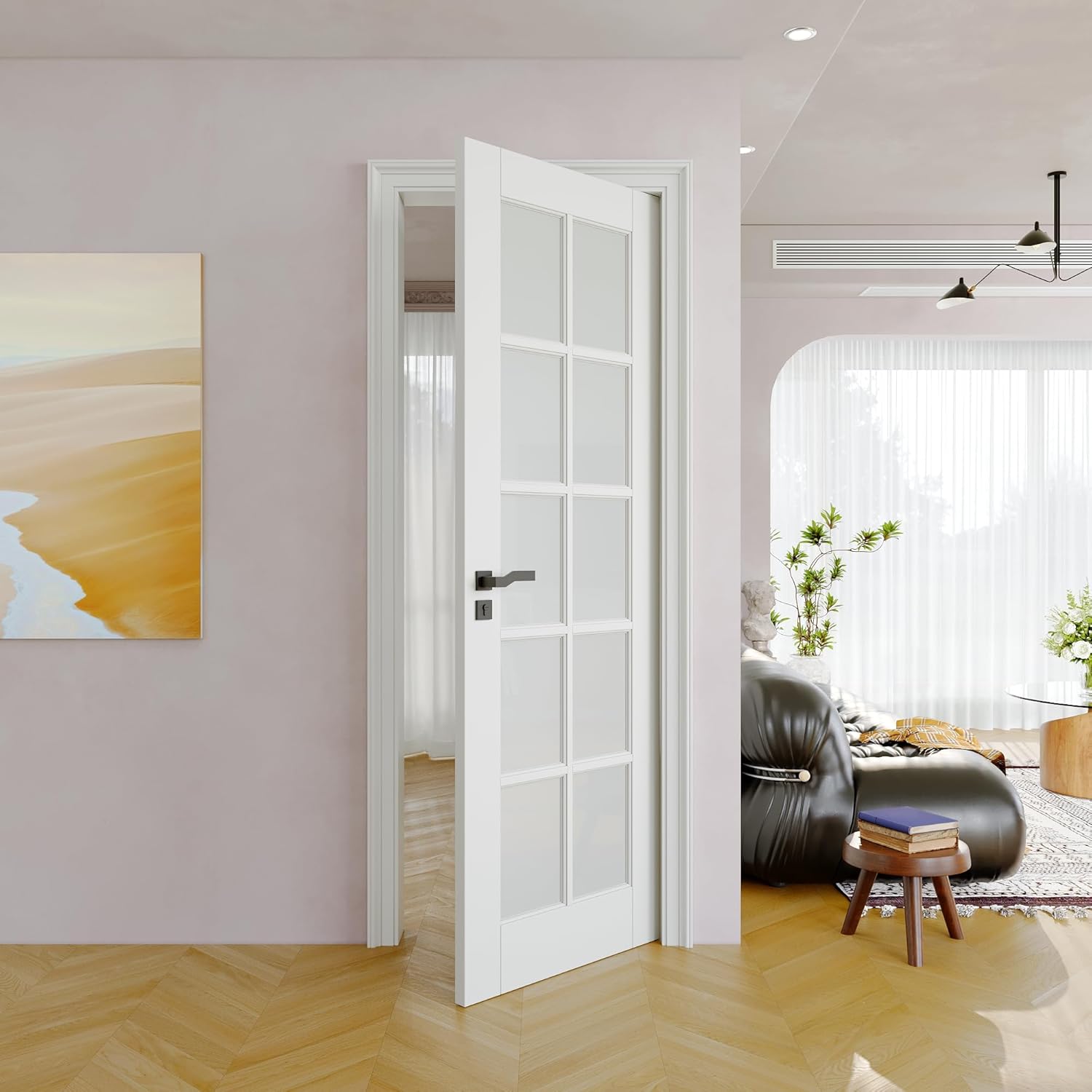 28" x 80" Slab Door, 10-Panel Pre-Assembled Frosted Glass Interior French Door Slab, Soild Core & Pre-Finished Single Panel for Pantry Bedroom Closet as Pocket, Bifold, Barn Doors-Shaker w/o Hardware