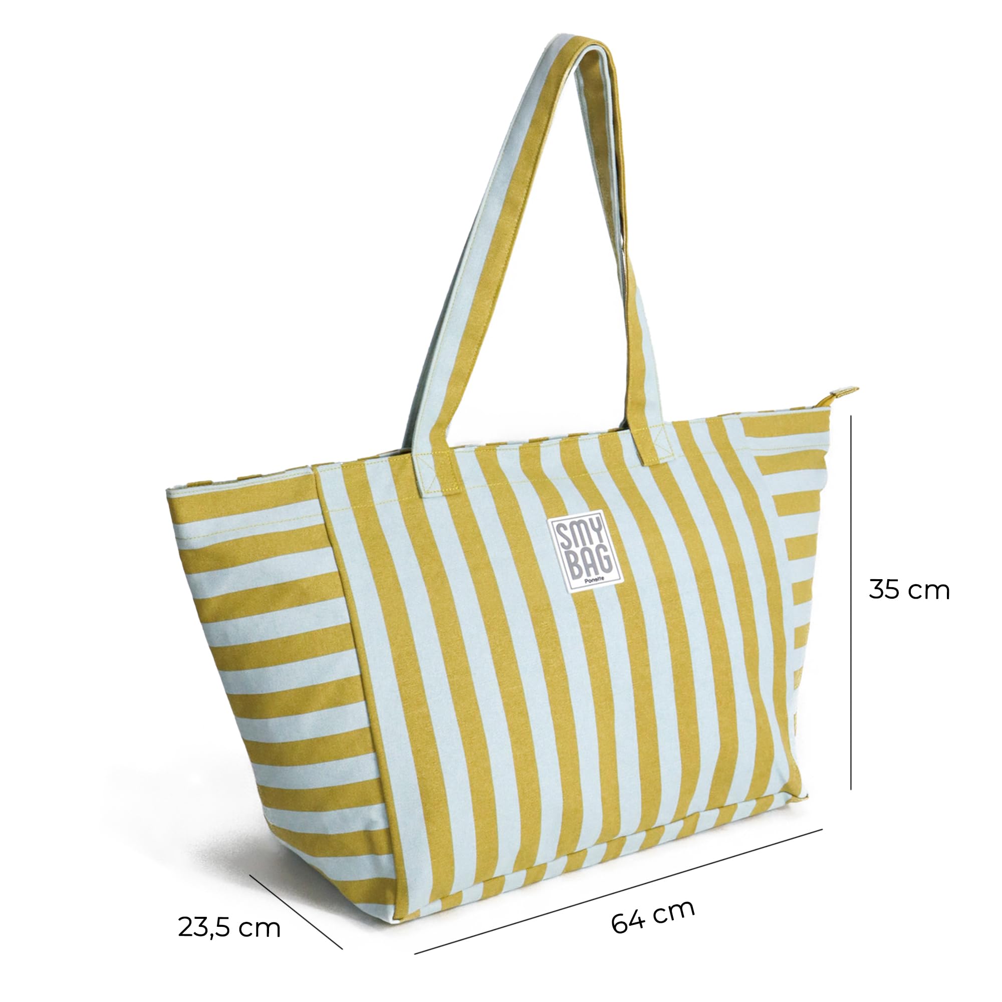 Bolsa de Playa Mujer Menorca Grande - Bolso Playa a Rayas con Cremallera - Shopper Verano Amplio y Resistente - 64x35x23,5 cm