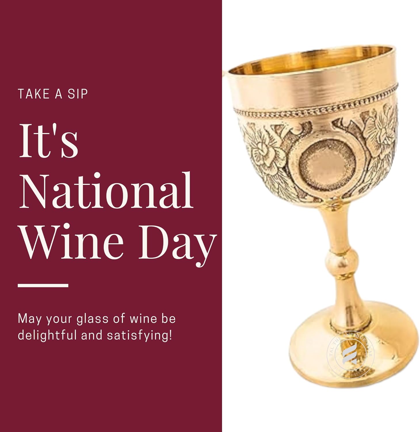 TAL THE ANTIQUE'S LAB 6" Brass Wine Chalice Goblet - Handmade 7Oz Roman Chalice, Renaissance Medieval Royal Wine Goblet of King Arthur for Communion, Christmas, Baptism, Confirmation, PACK OF 1