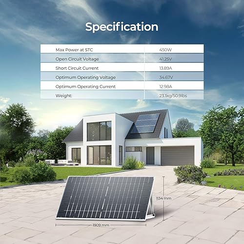 Miniatura 5 de Renogy Bifacial - 2 paneles solares de 450 W, 1224 voltios, cargador de energía fotovoltaica monocristalino de 900 W, suministros para estación de