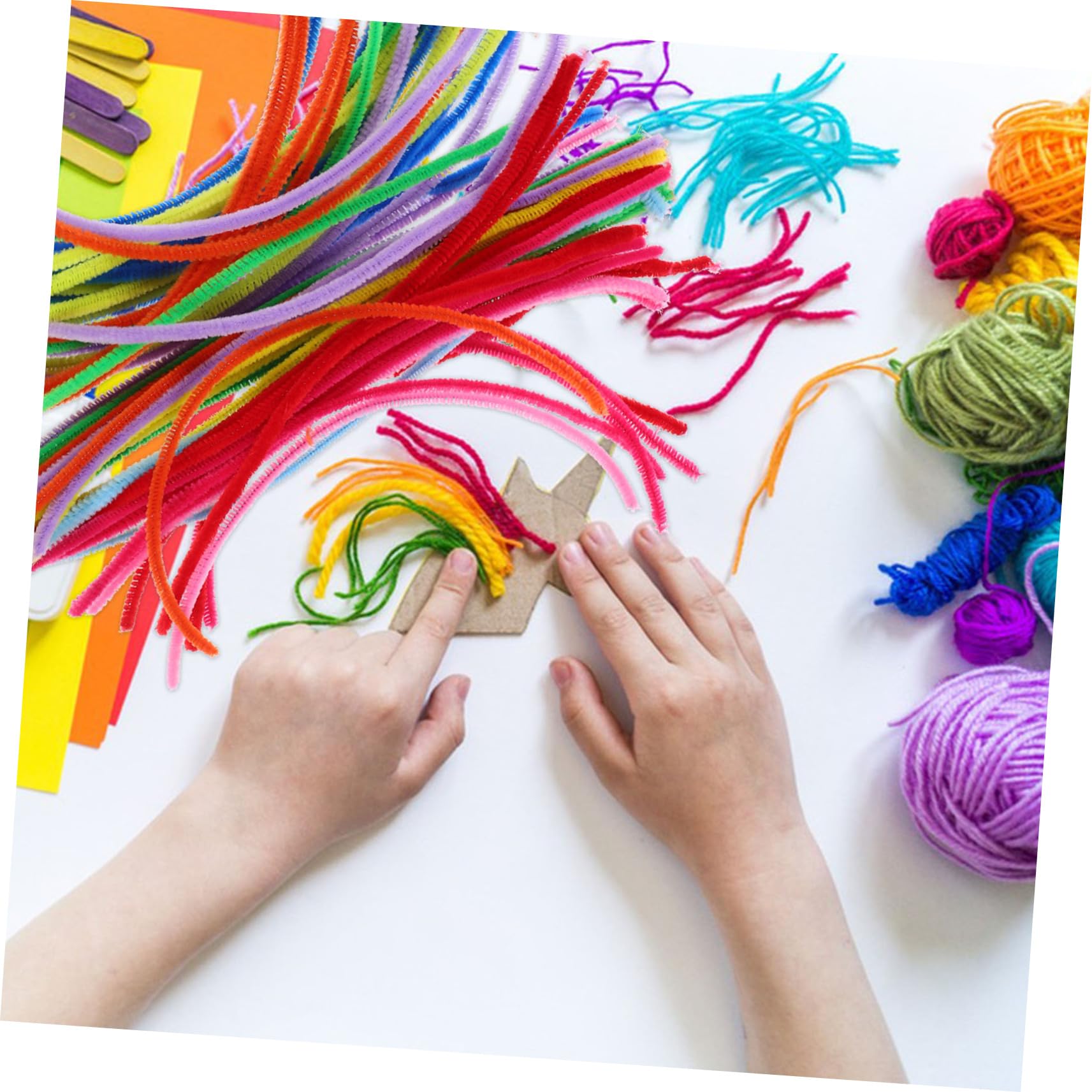 DOITOOL DIY Craft Stick Set Chenille Fiber Twisted Sticks 100pcs Bendable Iron Wire for Classroom Activities