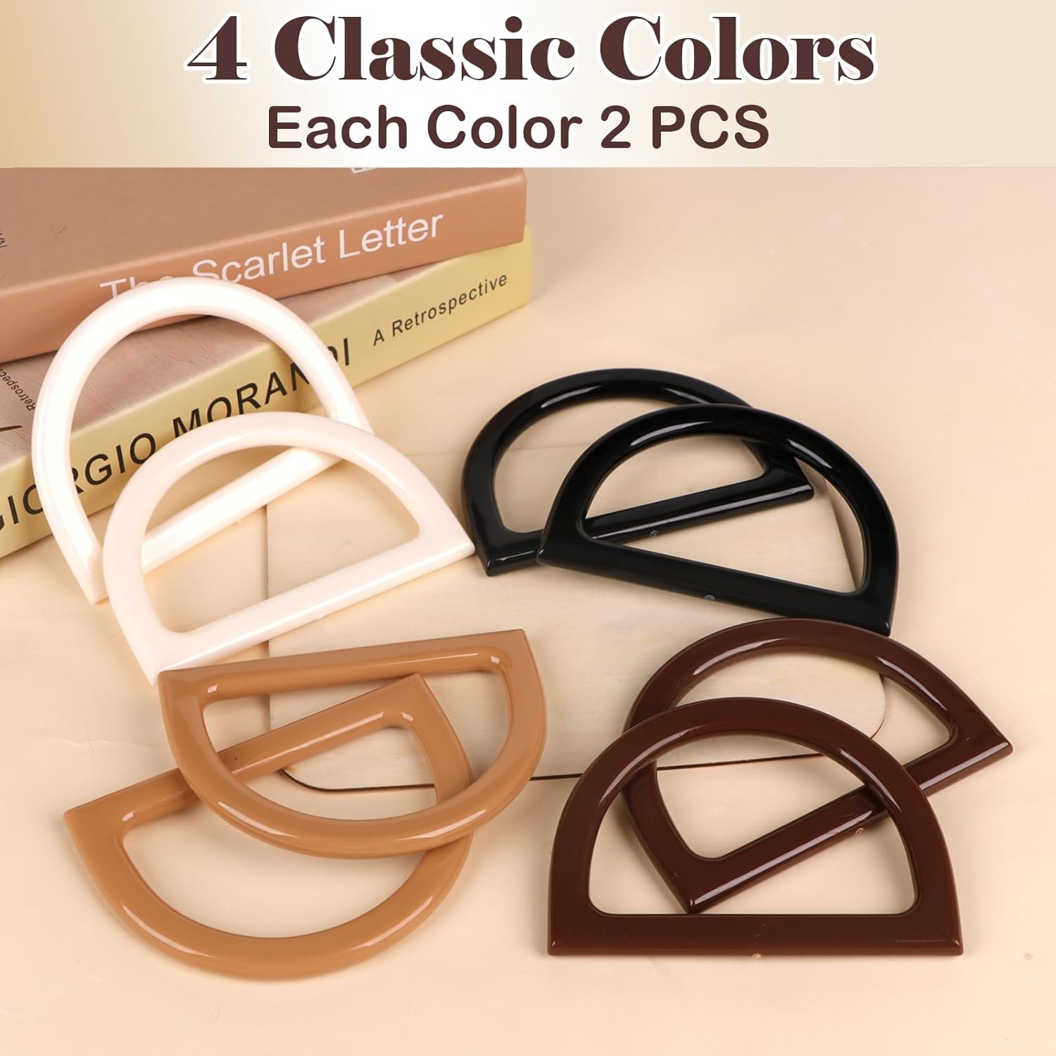 Hilltian 8+2 PCS D Shape Purse Handles with Crochet Hook, 4 Colors Bag Handles for Handmade Crochet Bag, Purse Making Supplies - Image 4