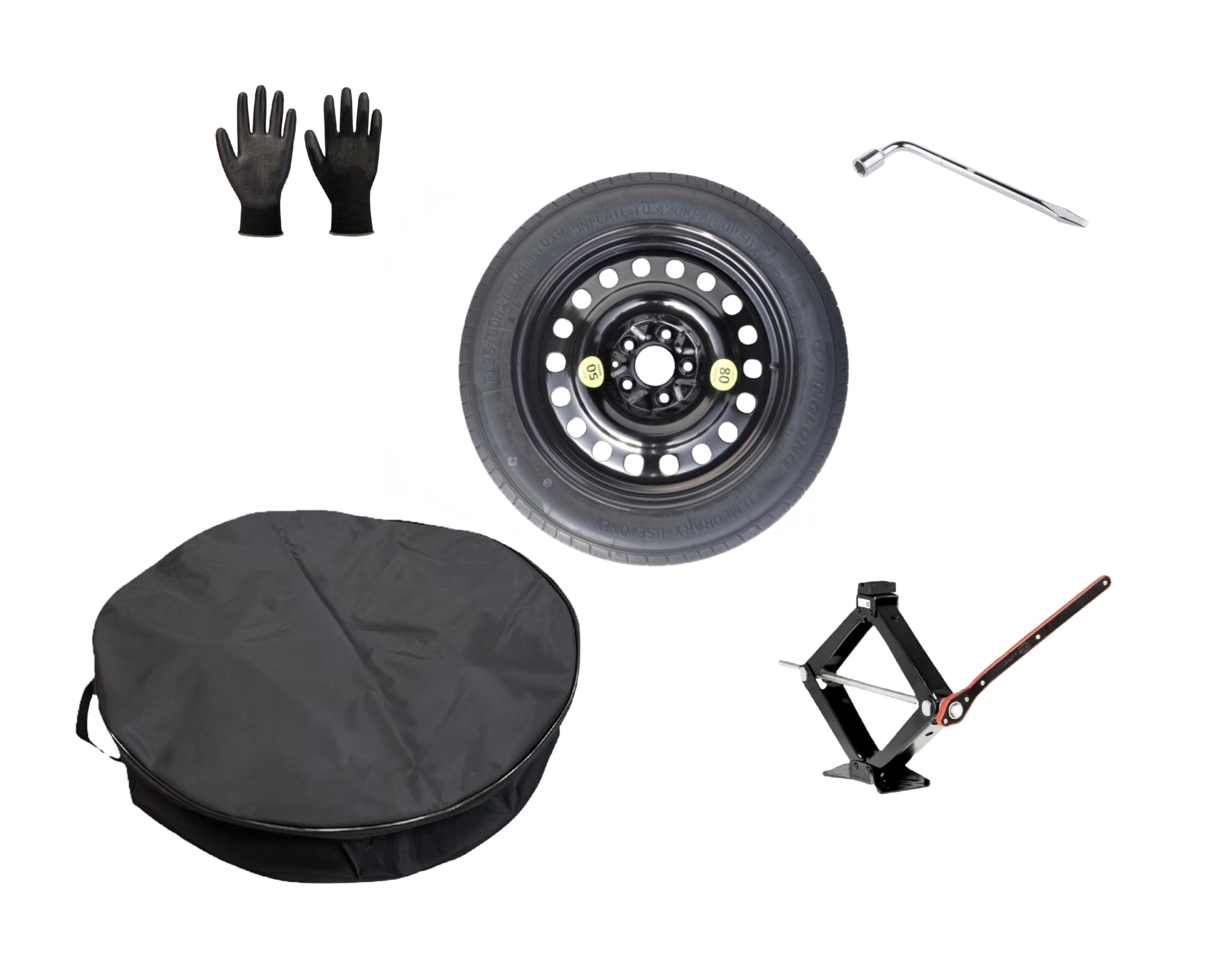 Ersatzrad-Set 17 Zoll, kompatibel mit Dacia Bigster mit Wagenheber, Schlüssel, Handschuhe und Tasche 135/80R17