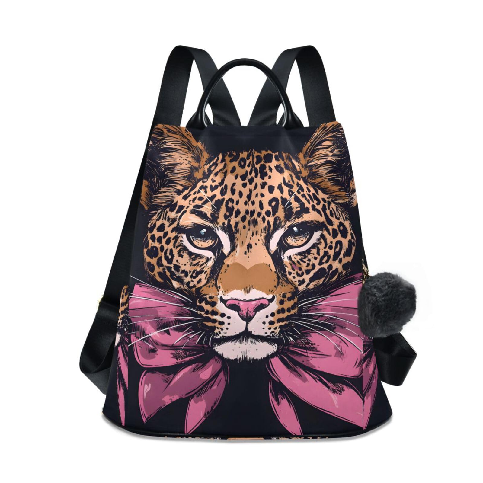 Leopard with Bows Backpack for Women Anti Theft Large Fashion Travel Shoulder Bag Purse Rucksack Lightweight