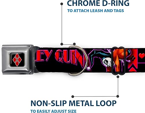 Miniatura 5 de Buckle-Down HARLEY QUINN - Collar de perro con hebilla para cinturón de seguridad, para posturas de bomba, color negro, morado, rojo, 1 pulgada de