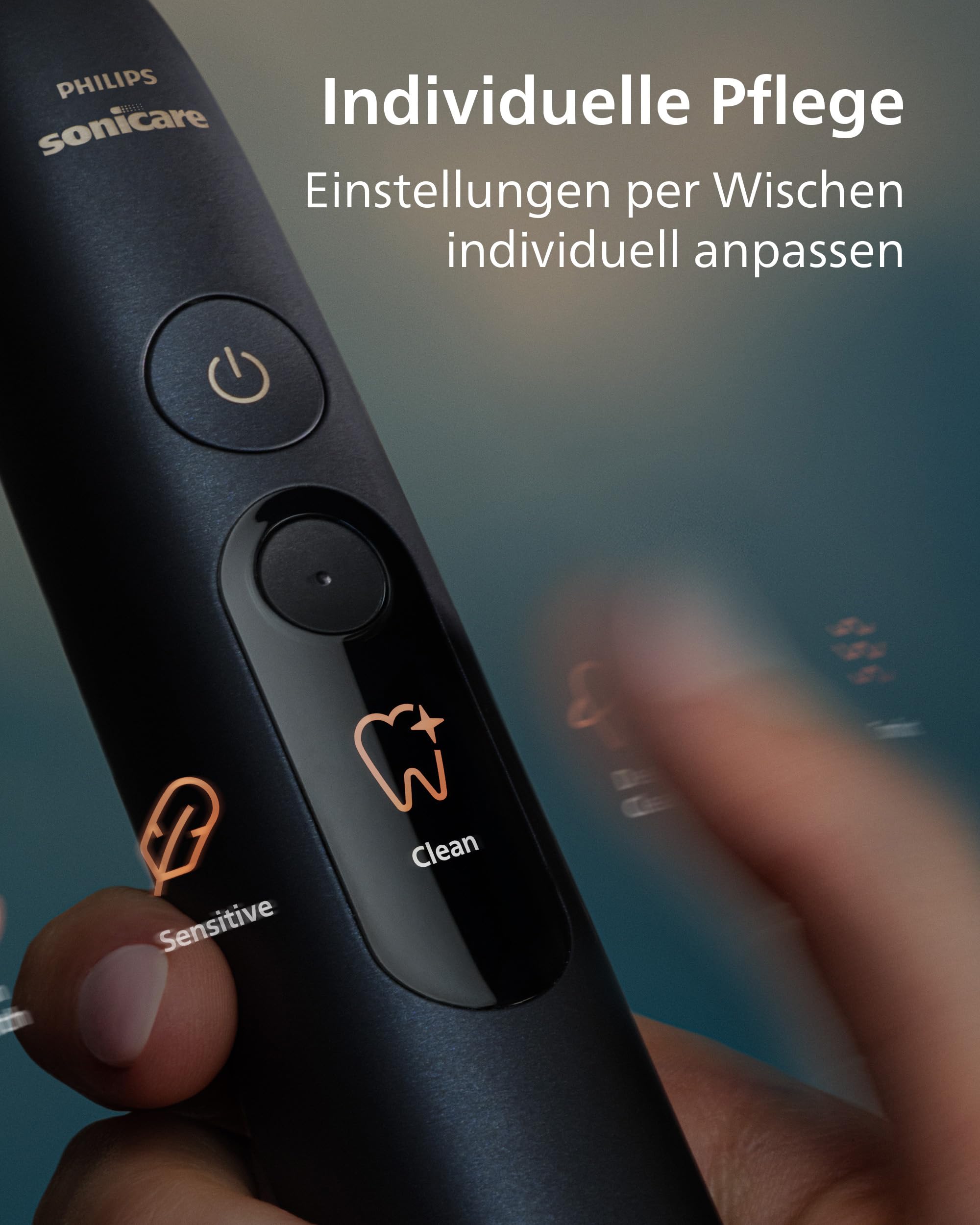 Philips Sonicare Next-Generation DiamondClean 9900 Prestige elektrische Zahnbürste - intelligentes Feedback zur Putzabdeckung, intelligente Andruckkontrolle, 24 Einstellungen, Quarzschwarz, HX9815/92