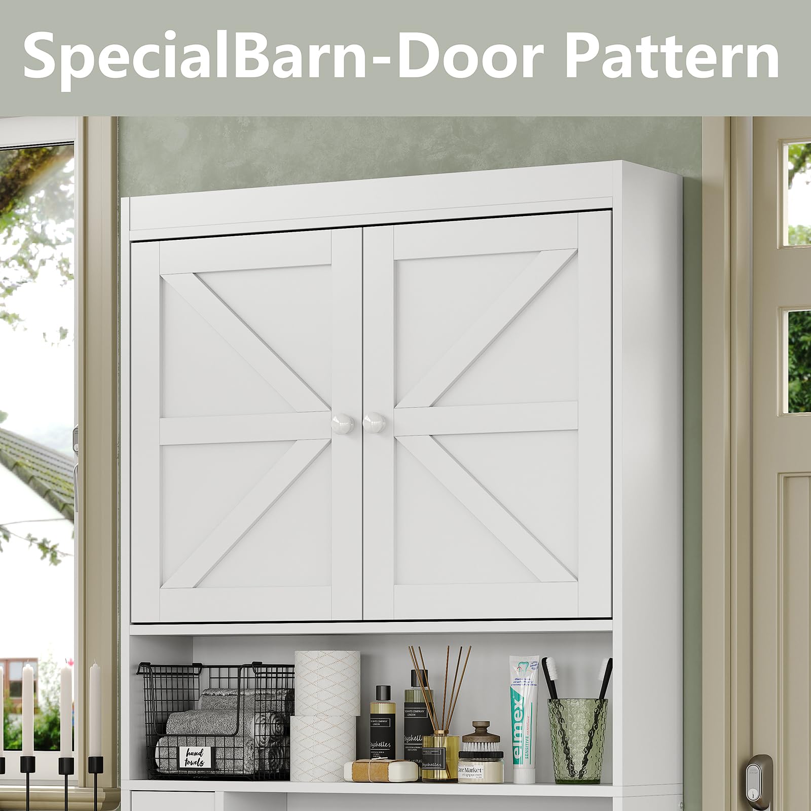 Furnideco Over The Toilet Storage Cabinet - 32.3" Wide Farmhouse Style With Barn Doors