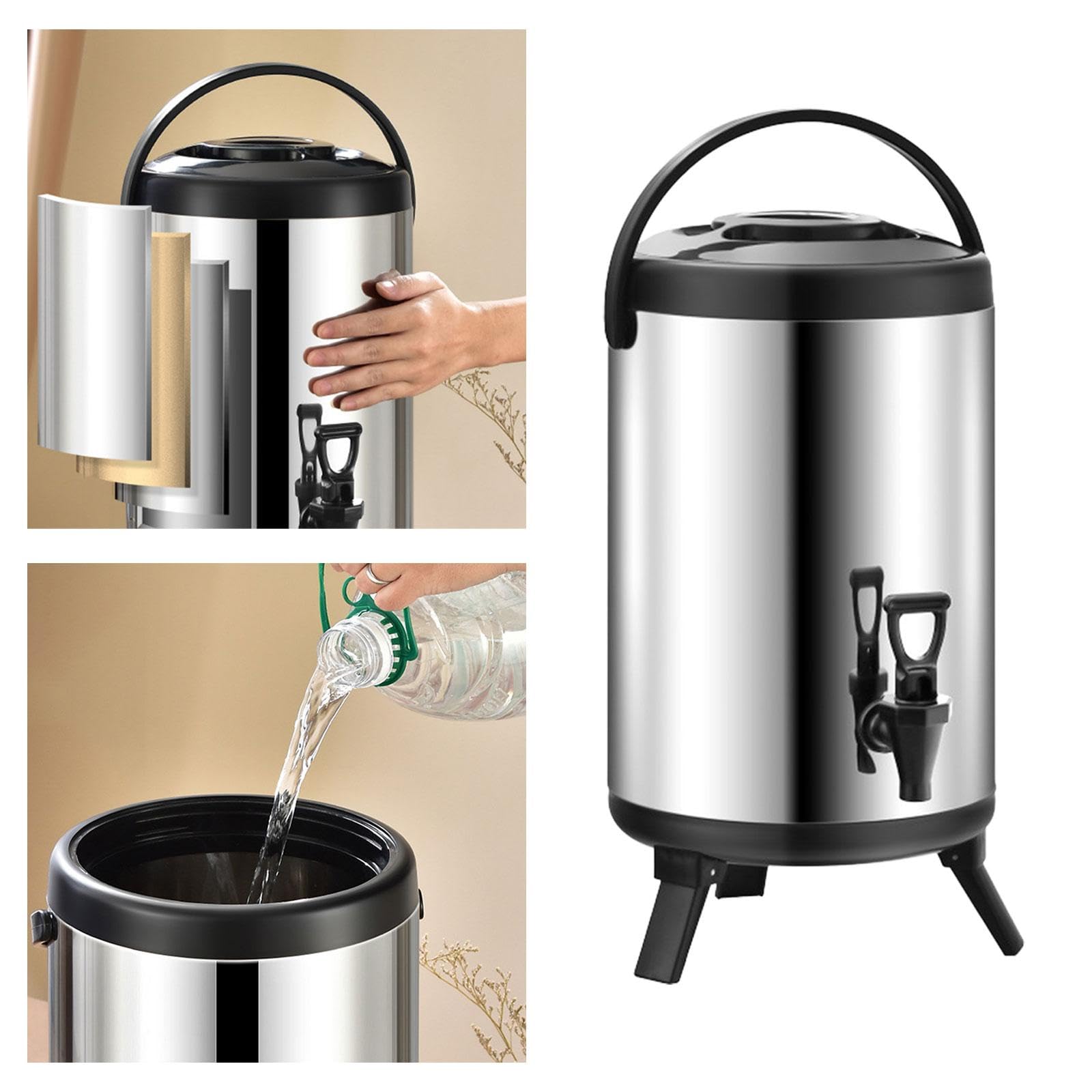 Doppelwandiger Getränkespender, Isolierte Edelstahl Fassbehälter für Säfte, 8L