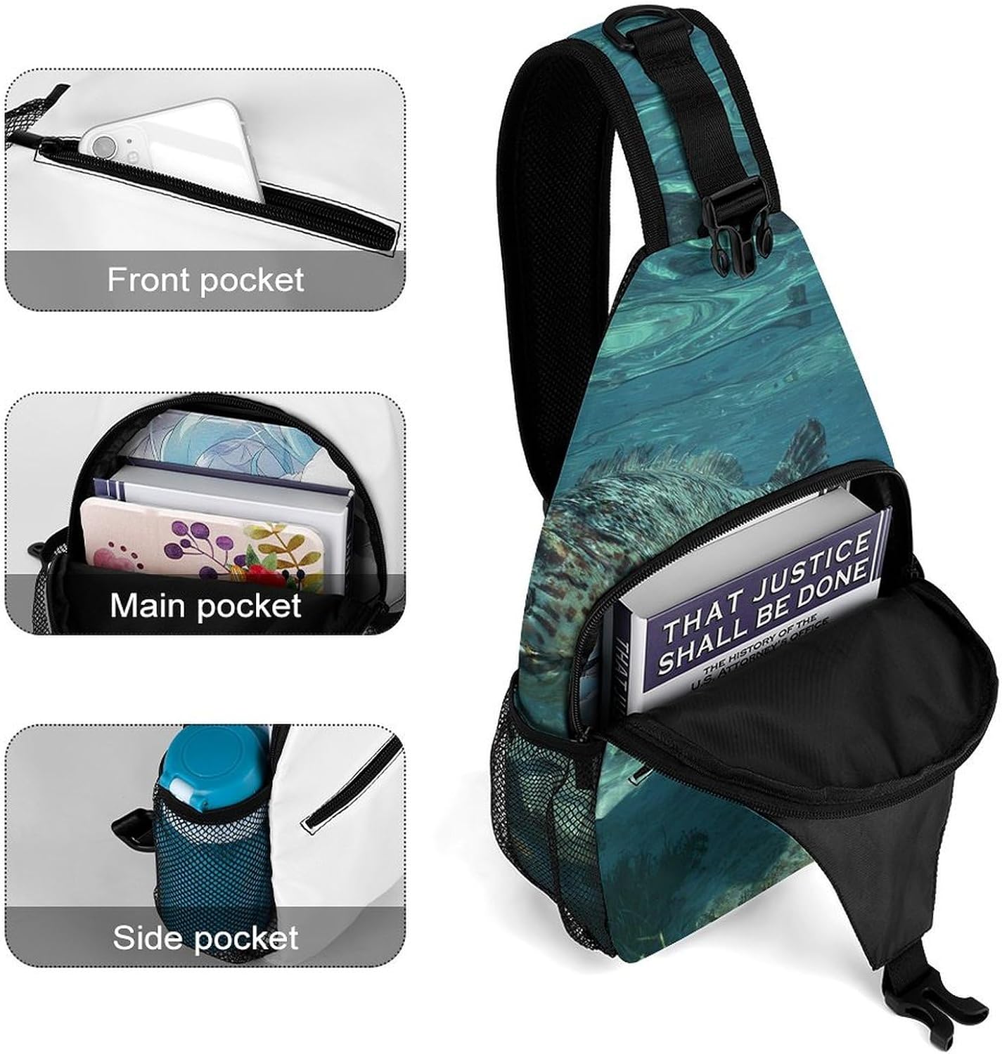 Sea Turtle Prints Men Crossbody Sling Backpack Chest Bag | Travel Fanny Pack,Hiking Daypack,Print Shoulder Bags