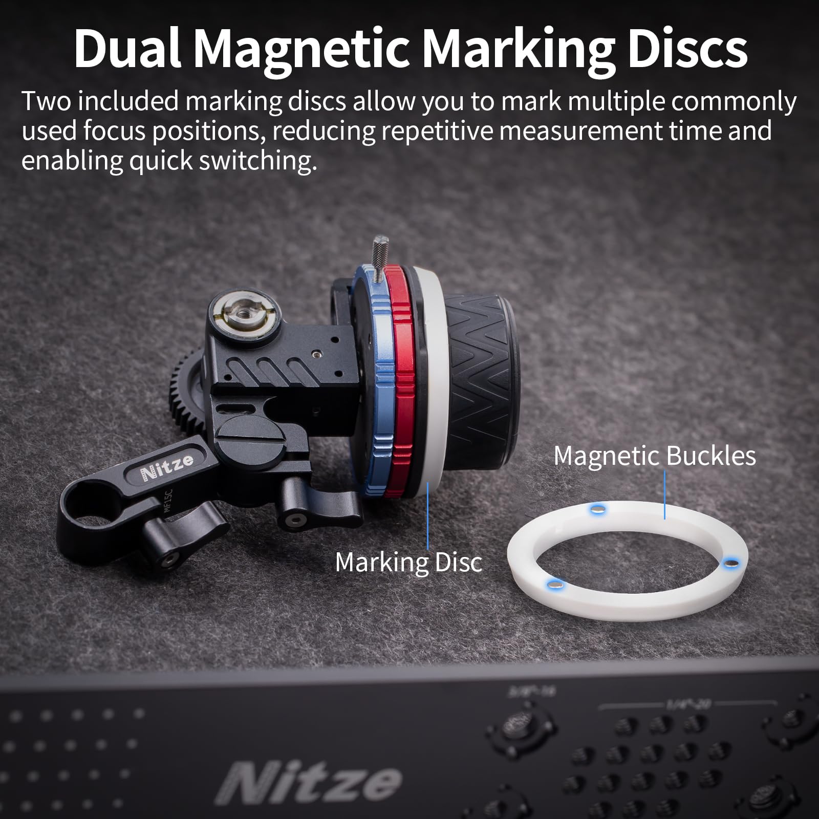 Nitze Mini Follow Focus Kit con 3 Drive Gears, Follow Focus con A/B Stops para DSLR Cámara con Varilla de 15 mm y Abrazadera de Varilla con Riel NATO para Sony A7 A9 FX3 FX30 GH5 S5 Jaula - MF15C